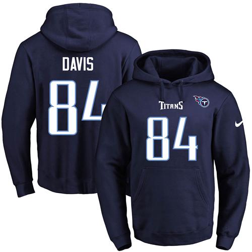 Nike Titans #84 Corey Davis Navy Blue Name & Number Pullover NFL Hoodie - Click Image to Close
